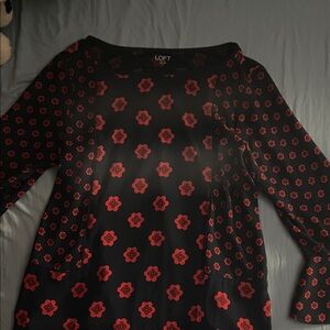 LOFT Black Dress with Red Floral Design